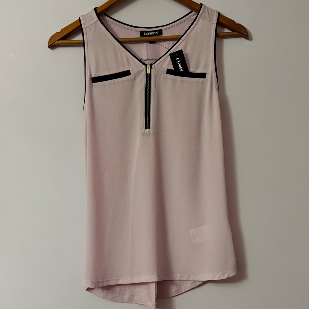 New Express Light Pink Sleeveless Zip-Front Tank with Black Trim